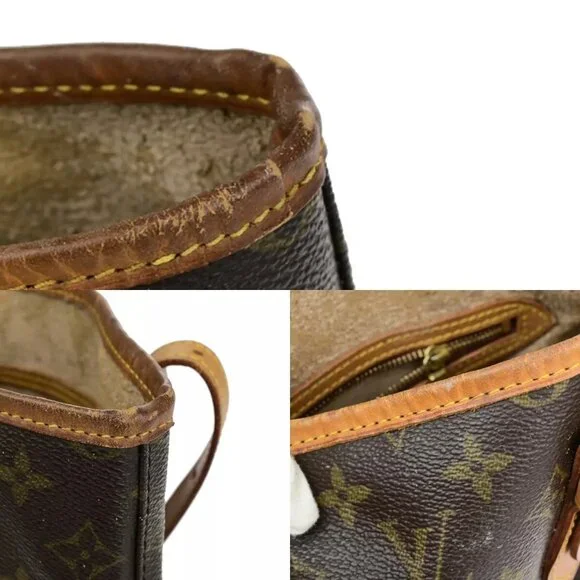 LOUIS VUITTON BUCKET PM Shoulder Tote Bag Monogram Leather Brown